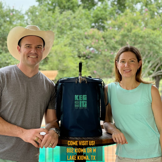 Founders Dallas and Felicity next to the Keg It Premium Keg Kit
