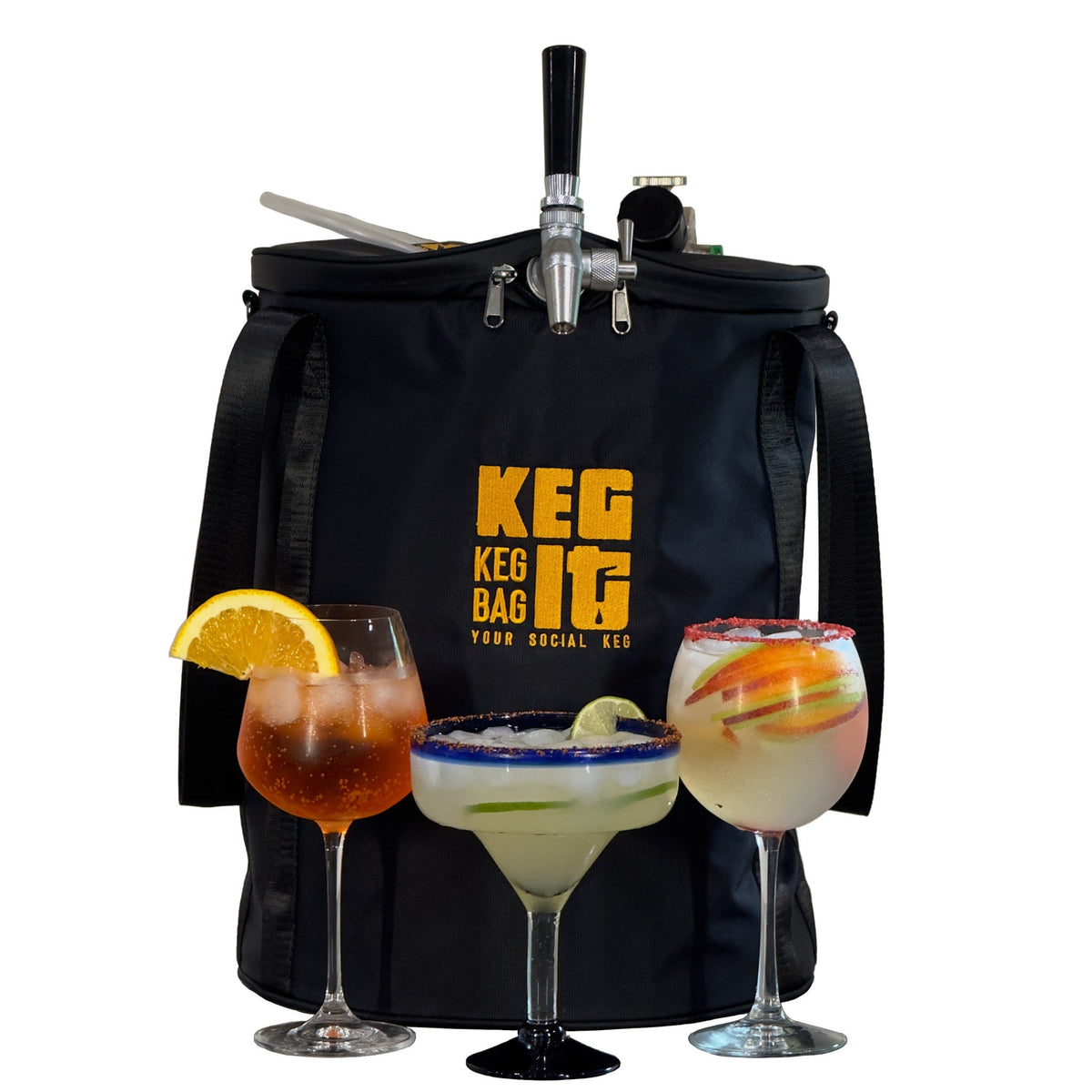 Keg It Keg Kit with three cocktails poured from the tap
