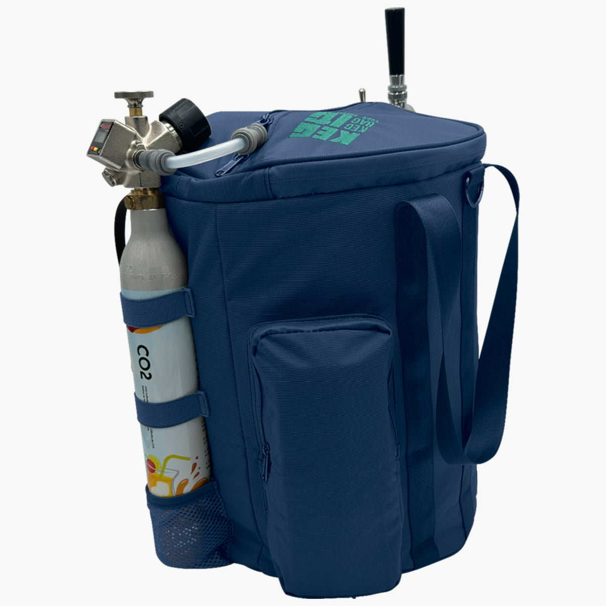 Back of a Keg It Keg Kit showing the CO2 cylinder pouch and side pocket
