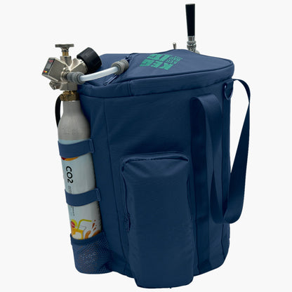 Back of the Keg It Keg Kit showing the CO2 cylinder pouch and side pocket